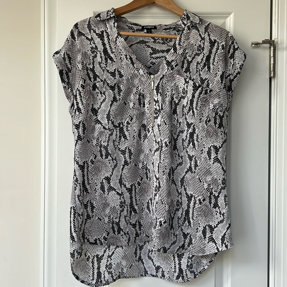 Purple, grey and black snakeskin print blouse